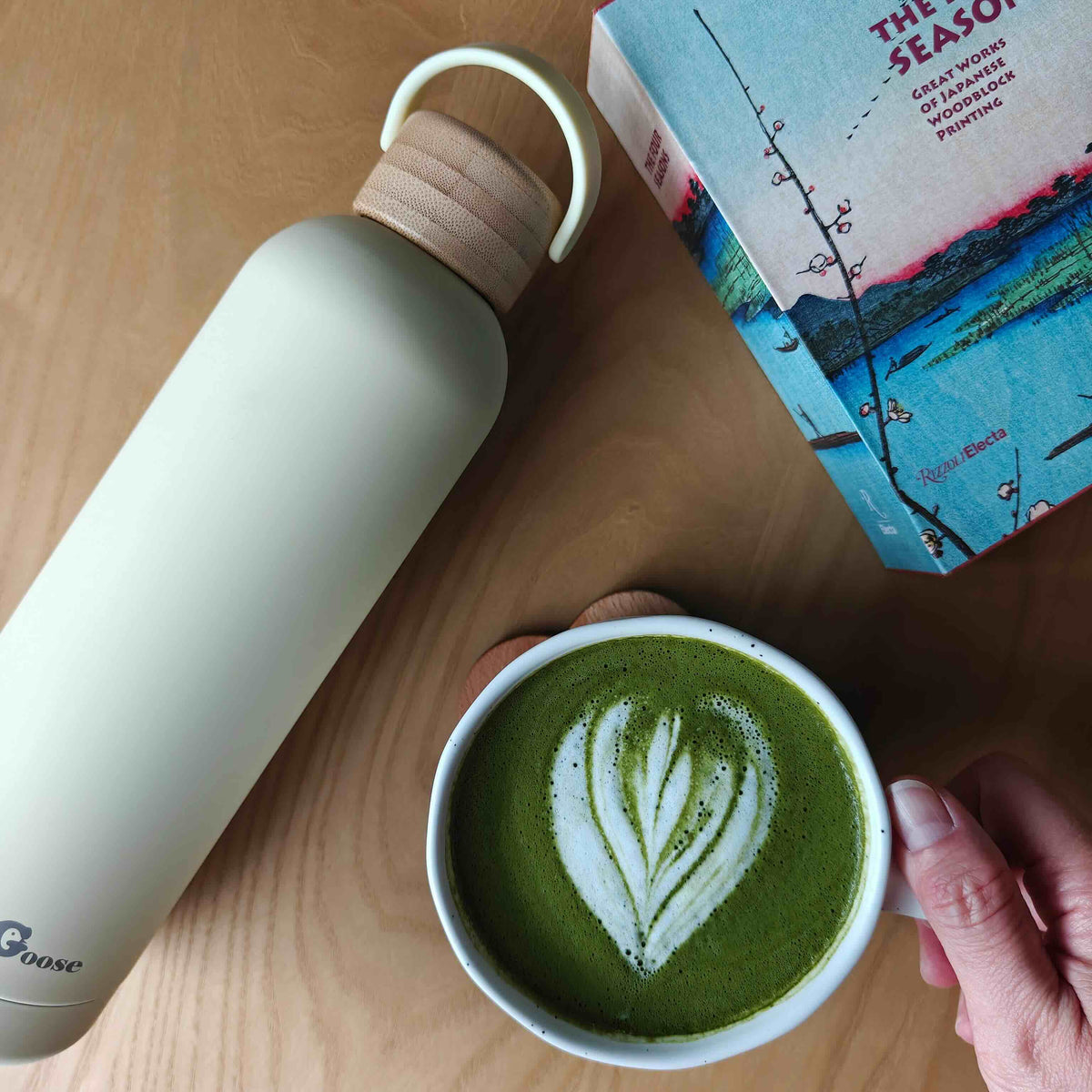 Eco-Friendly Drink Bottle with Bamboo Lid – Butter Cream