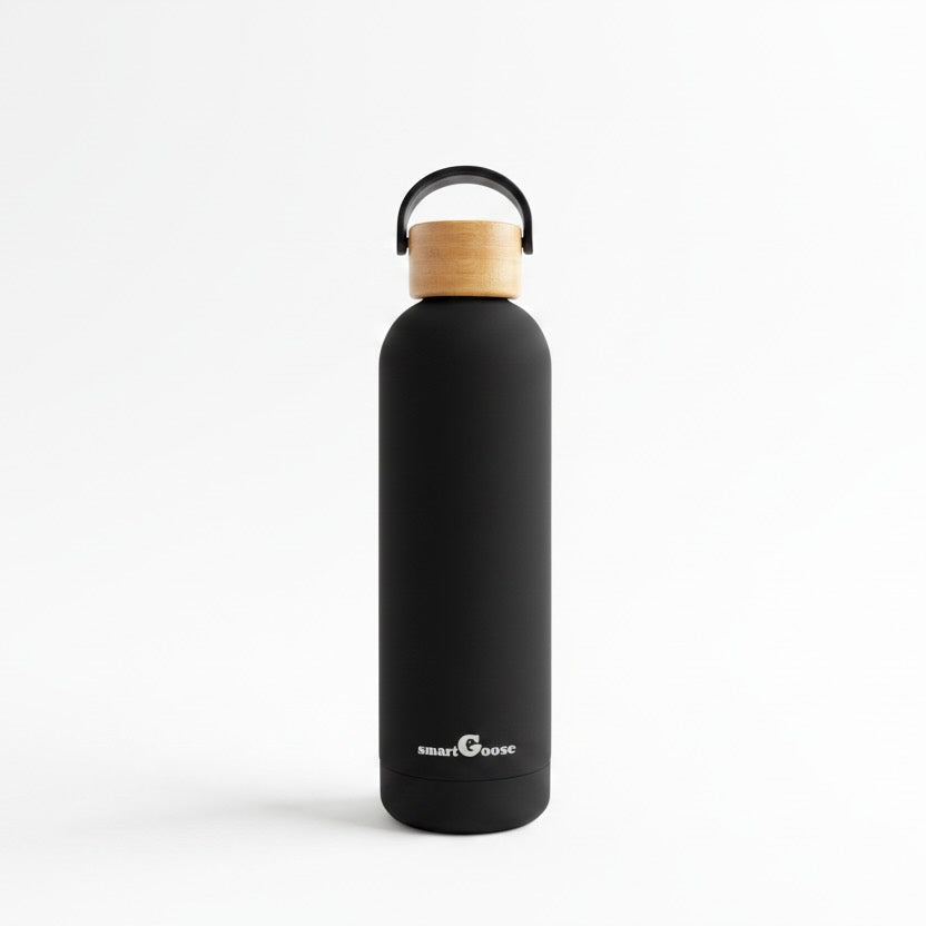 Eco-Friendly Drink Bottle with Bamboo Lid – Midnight Black